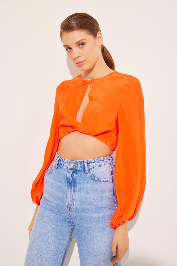 Mercan Bel Detaylı Uzun Kollu Bluz Kadın Bluz modelleri