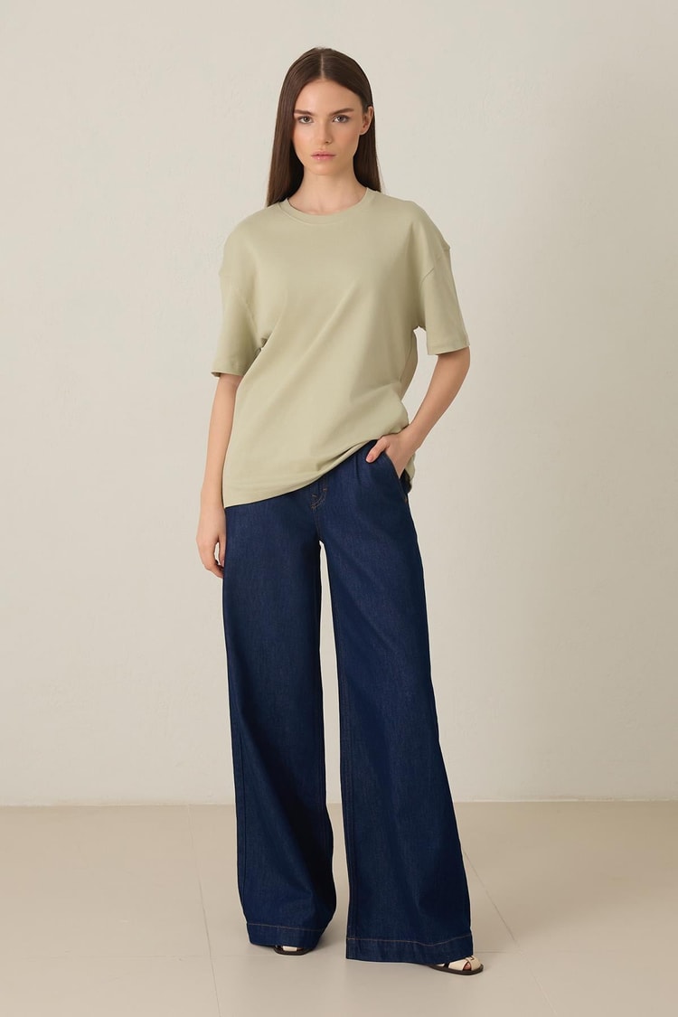Olive %100 Pamuklu Bisiklet Yaka Basic Kısa Kollu T-Shirt Kadın T-Shirt modelleri