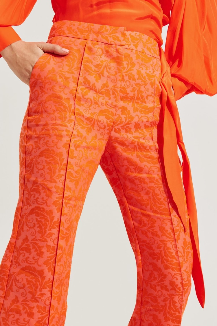 Oranj Desenli Bol Paça Keten Karışımlı Pantolon Kadın Pantolon modelleri
