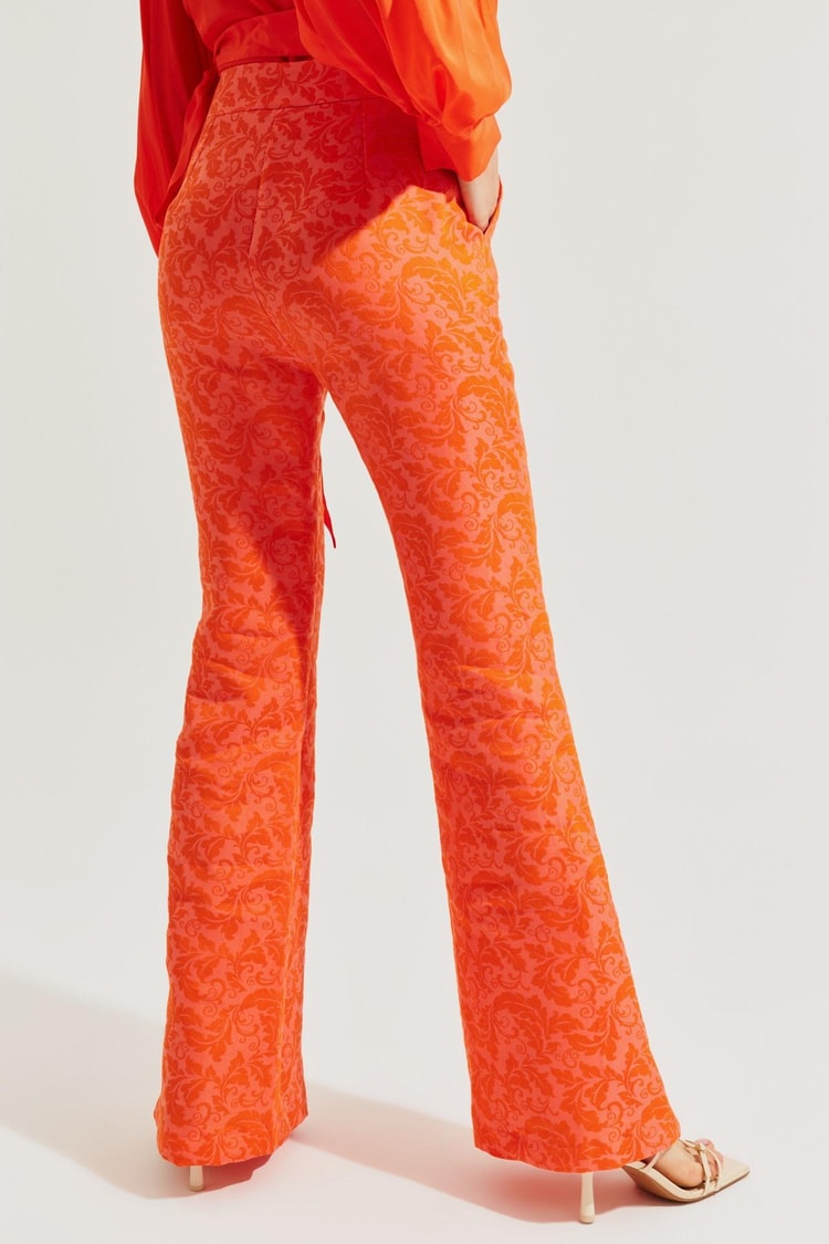 Oranj Desenli Bol Paça Keten Karışımlı Pantolon Kadın Pantolon modelleri