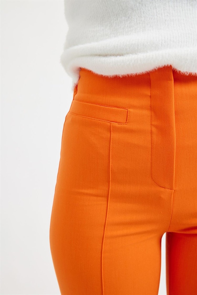 Oranj Fleto Cep Detaylı Geniş Paça Tam Bel Pantolon Kadın Pantolon modelleri