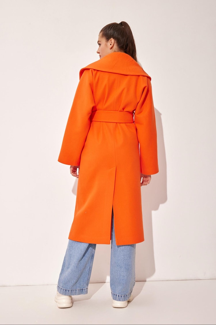 Oranj Oversize Bağlamalı Kaşe Kaban Kadın Kaban modelleri