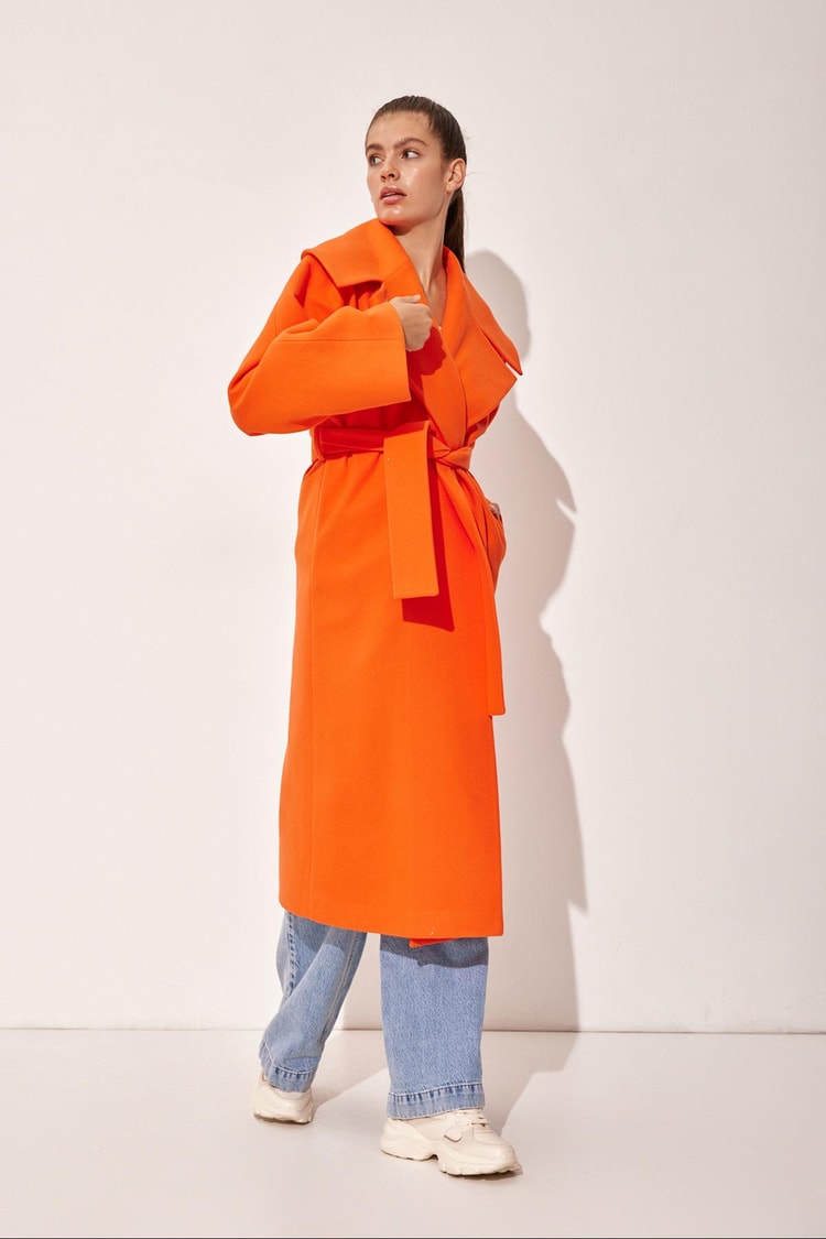 Oranj Oversize Bağlamalı Kaşe Kaban Kadın Kaban modelleri