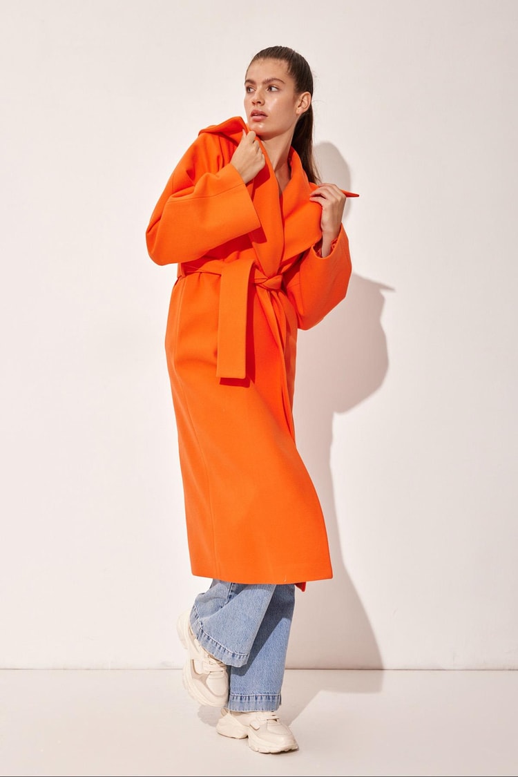 Oranj Oversize Bağlamalı Kaşe Kaban Kadın Kaban modelleri