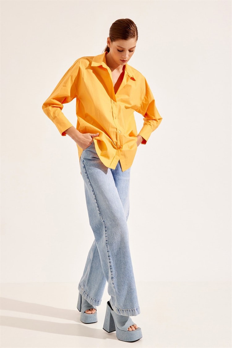 Oranj Oversize Uzun Kollu Gömlek Kadın Gömlek modelleri