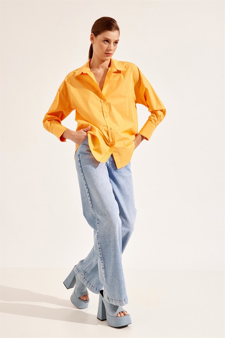 Oranj Oversize Uzun Kollu Gömlek Kadın Gömlek modelleri