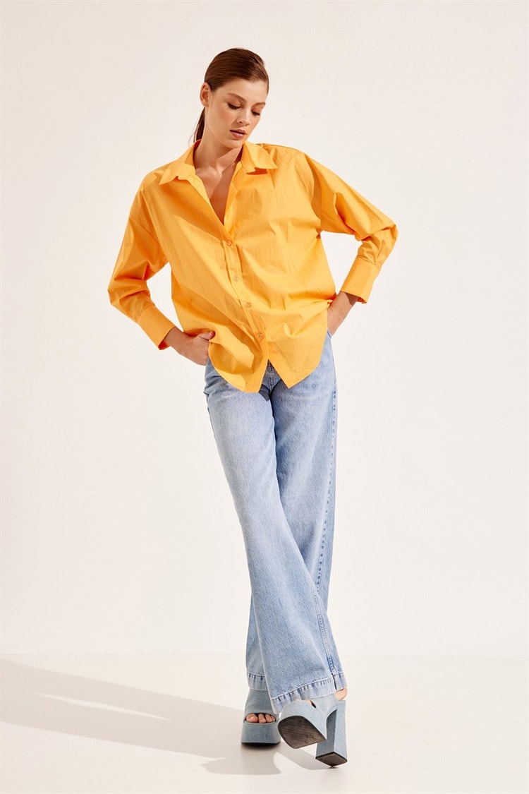 Oranj Oversize Uzun Kollu Gömlek Kadın Gömlek modelleri
