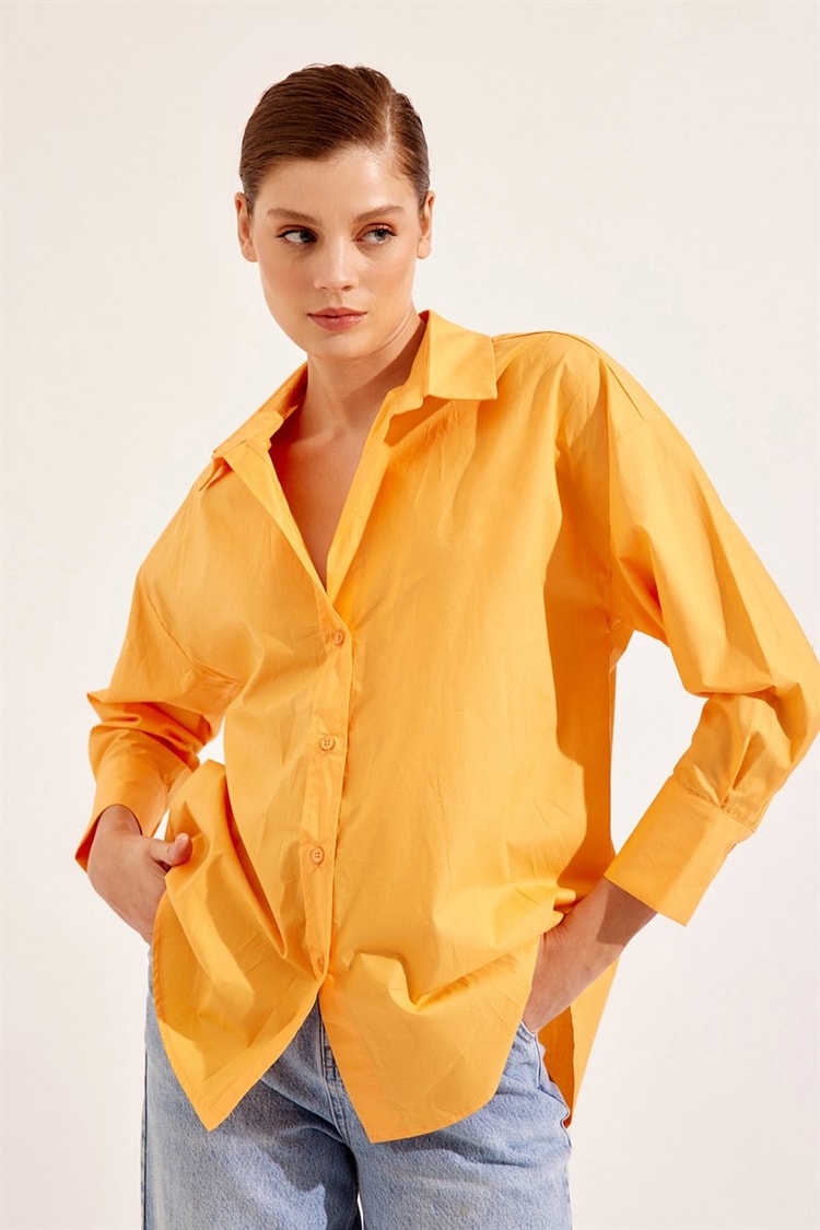 Oranj Oversize Uzun Kollu Gömlek Kadın Gömlek modelleri