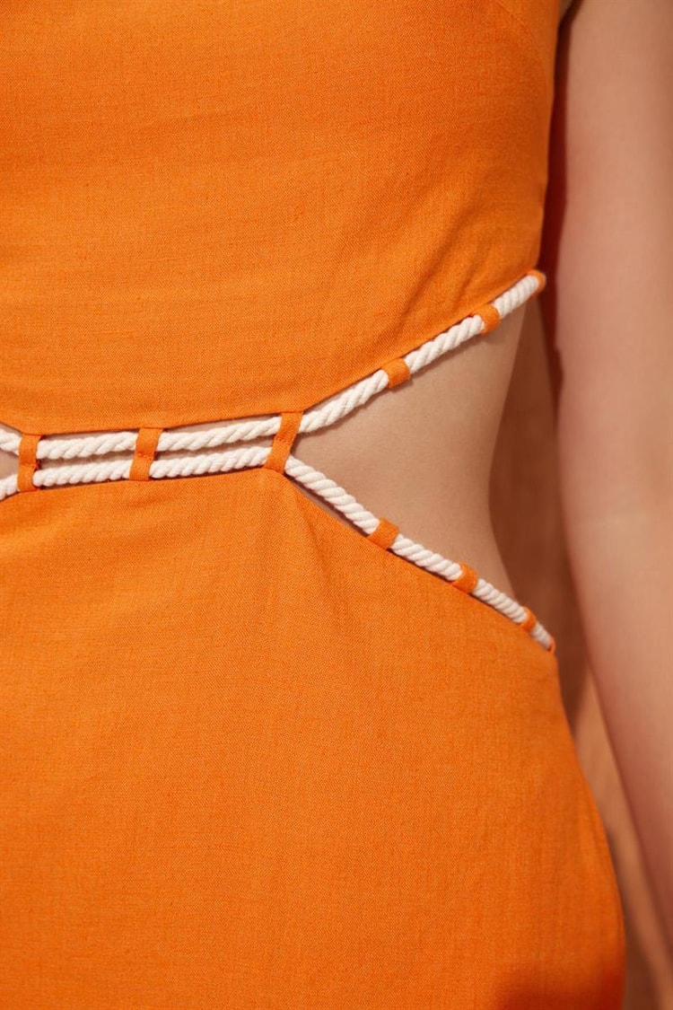 Oranj Yan Pencere Detaylı Elbise Kadın Günlük Elbise modelleri