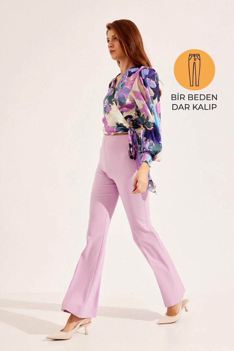 Pembe Dar Kalıp Bol Paça Pantolon Kadın Pantolon modelleri