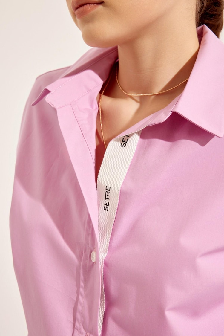 Pembe Gömlek Yaka  Uzun Kollu  Düğme Kapamalı Gömlek Kadın Gömlek modelleri