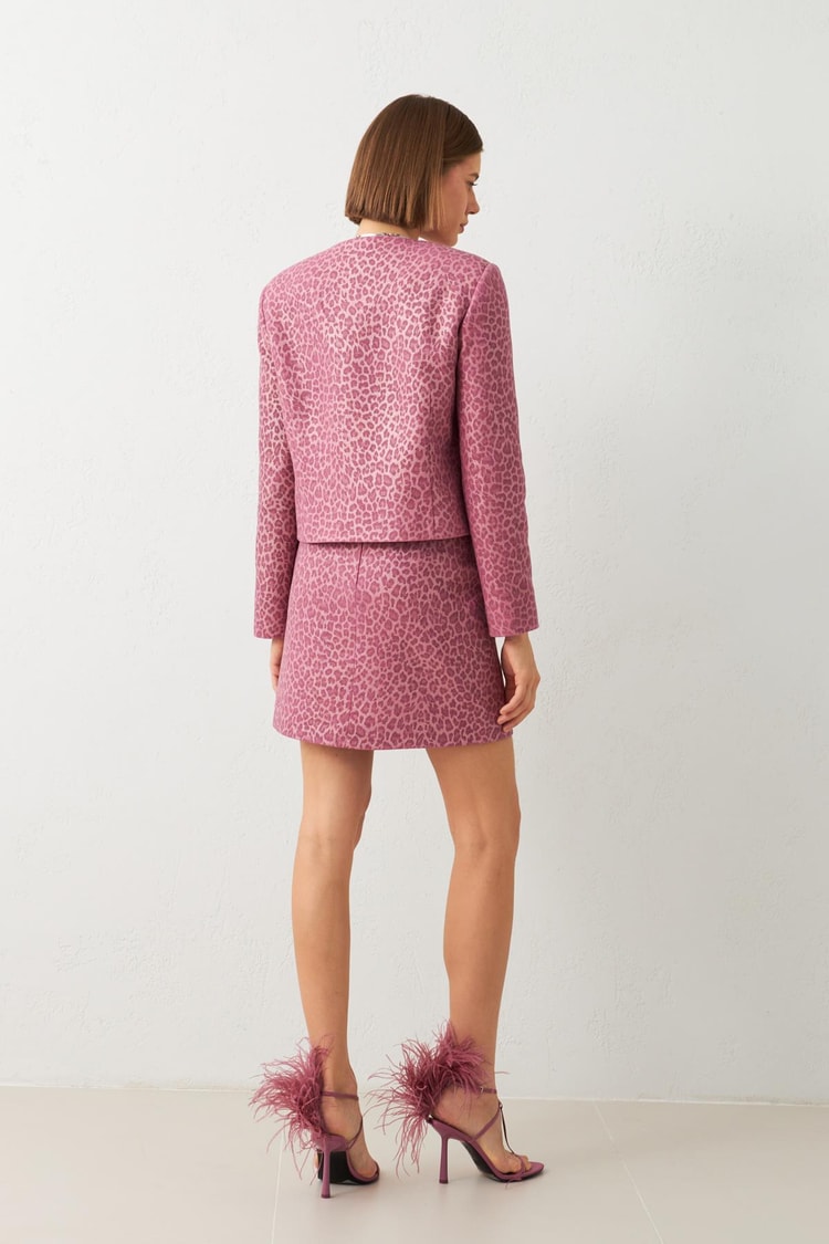 Pembe Leopar Desenli Mini Etek Ceket Takım Kadın Kategorisiz modelleri