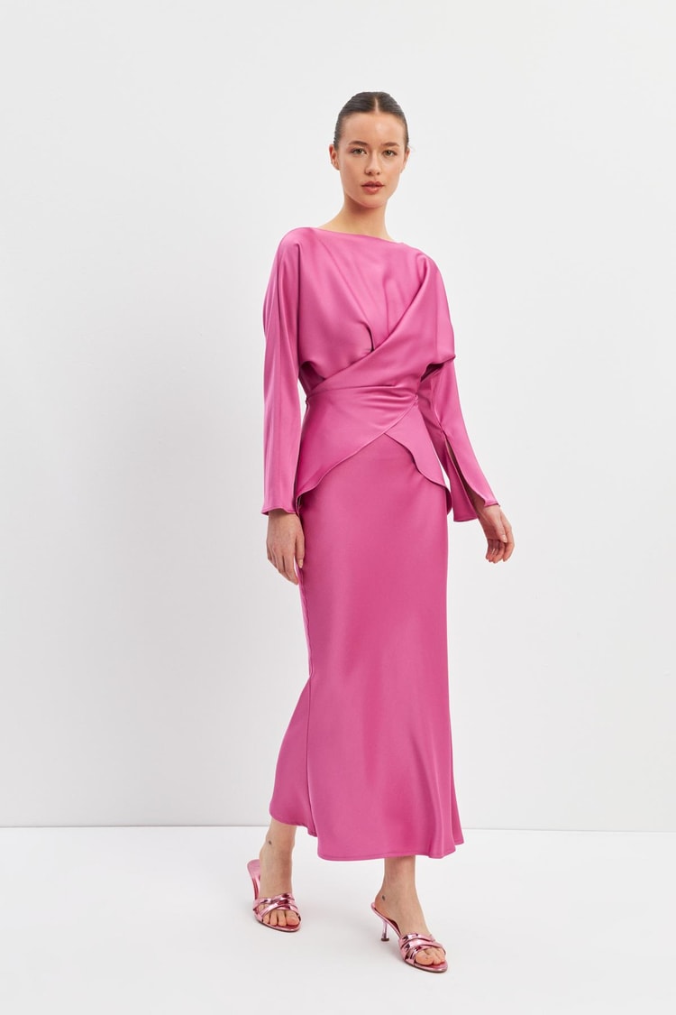 Pembe Midi Boy Rahat Kesim Etek Kadın Etek modelleri