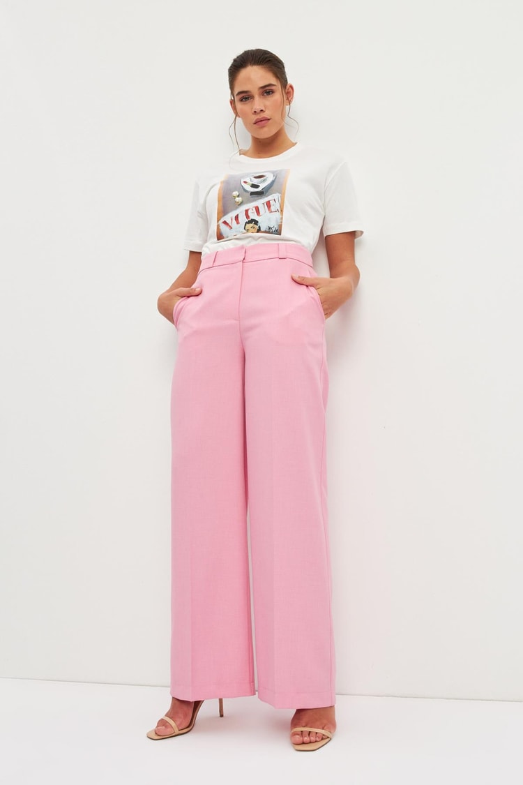 Pembe Rahat Kesim Pantolon Kadın Pantolon modelleri