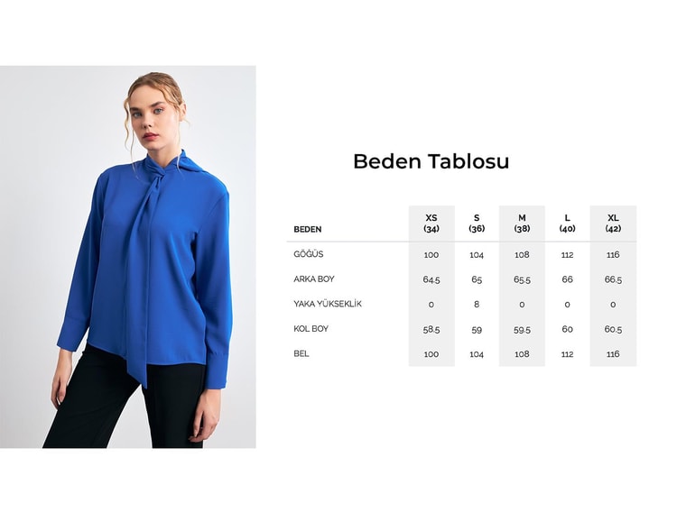 Saks Boyundan Bağlama Detaylı Rahat Kesim Uzun Kollu Gömlek Kadın Gömlek modelleri