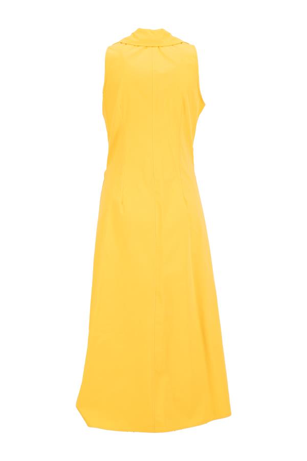 Sarı Gömlek Yaka Bağlama Detaylı Midi Elbise Kadın Günlük Elbise modelleri