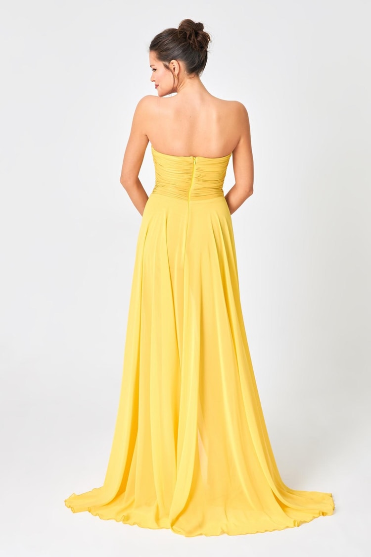 Sarı Straplez Drape  Ve Tül Detaylı Abiye Elbise Kadın Kategorisiz modelleri