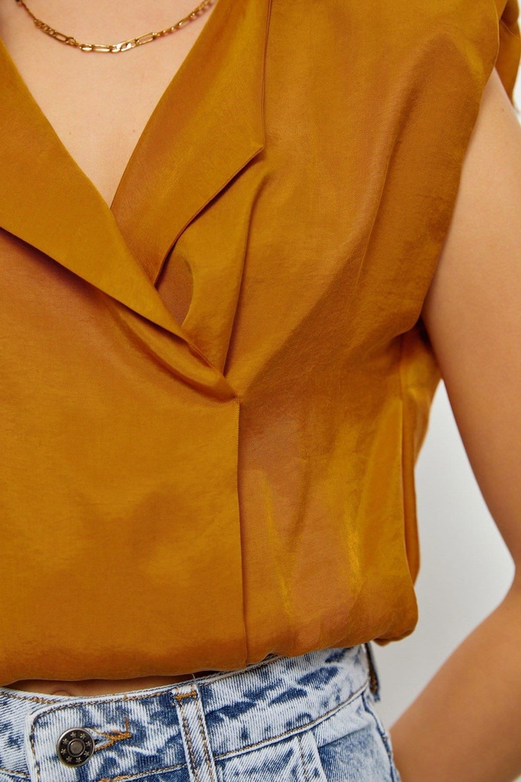 Şeftali Beli Lastikli Kruvaze Crop Bluz Kadın Bluz modelleri