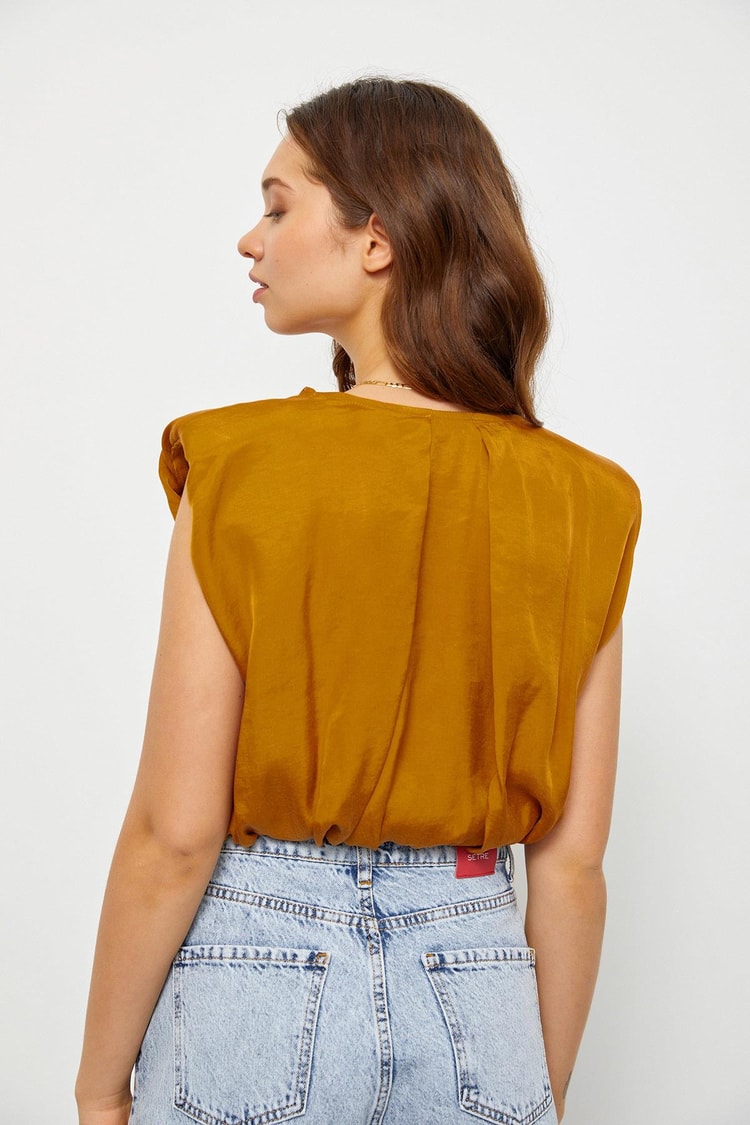 Şeftali Beli Lastikli Kruvaze Crop Bluz Kadın Bluz modelleri