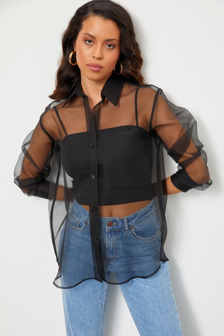 Black  Zipper Closure Fitting Trousers Kadın Shirt modelleri