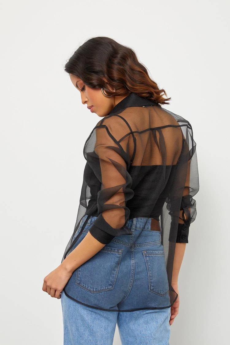 Black  Zipper Closure Fitting Trousers Kadın Shirt modelleri