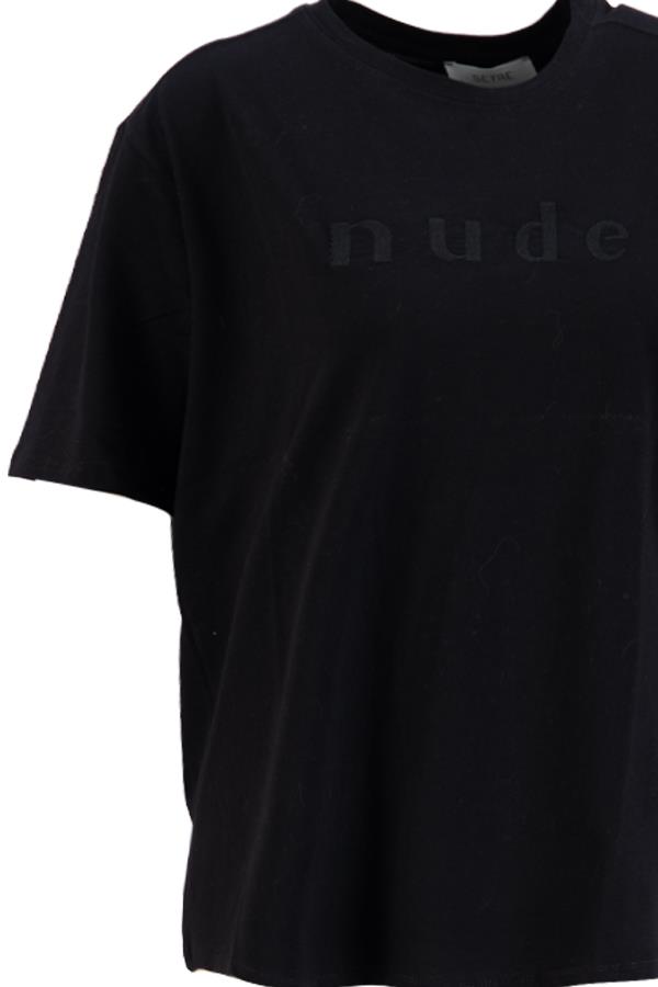 Siyah Baskı Detaylı Bisiklet Yaka Basic T-Shirt Kadın T-Shirt modelleri