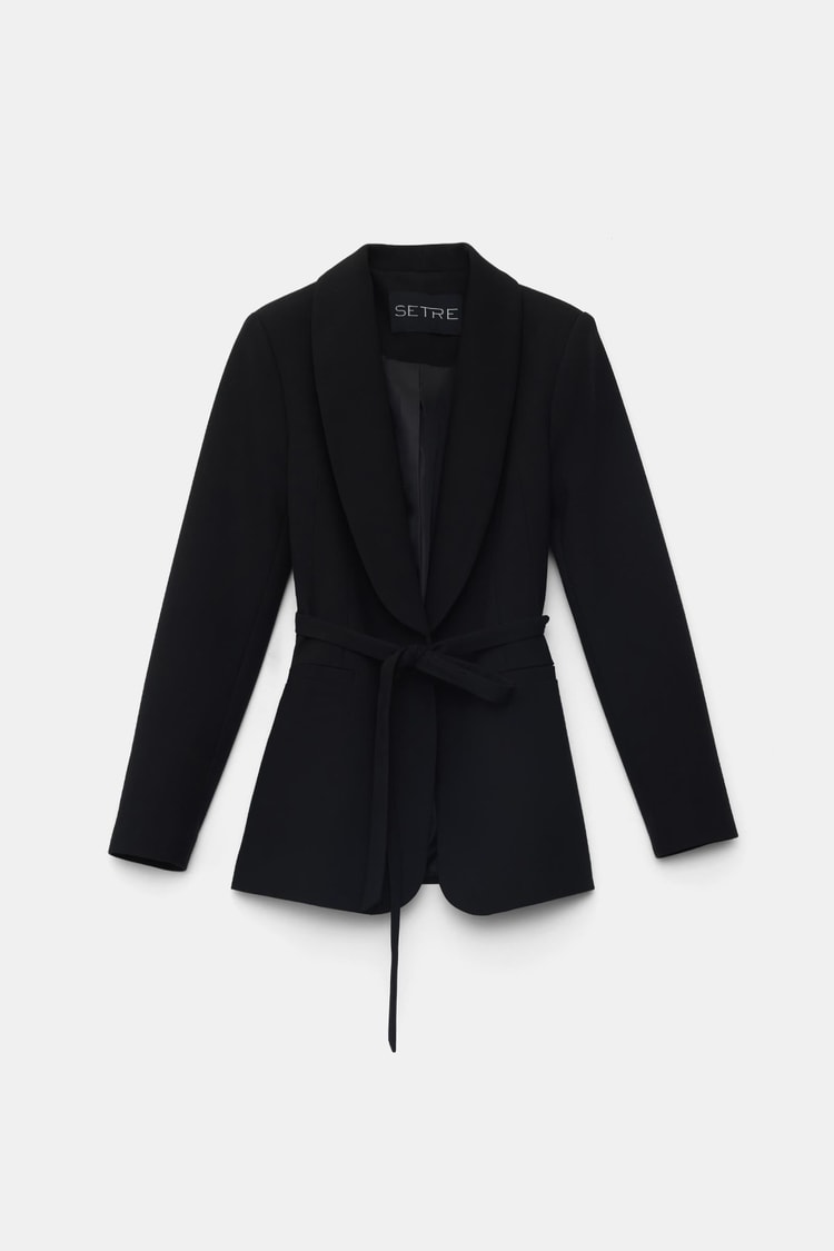 Siyah Belden Bağlama Ve Cep Detaylı Ceket Ve Rahat Kesim Pantolonlu Takım Kadın Takım Elbise modelleri