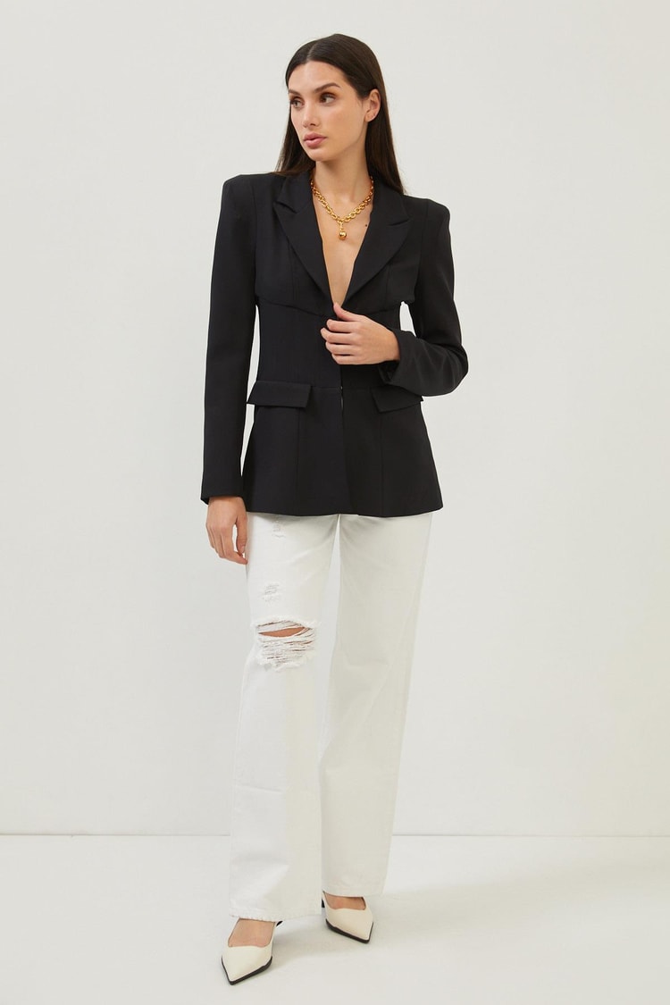 Siyah Belden Oturan Blazer Ceket Kadın Ceket modelleri