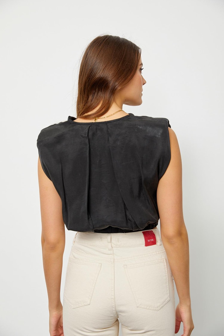Siyah Beli Lastikli Kruvaze Crop Bluz Kadın Bluz modelleri