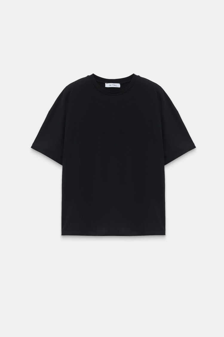 Siyah Bisiklet Yaka Oversize Düz T-Shirt Kadın T-Shirt modelleri