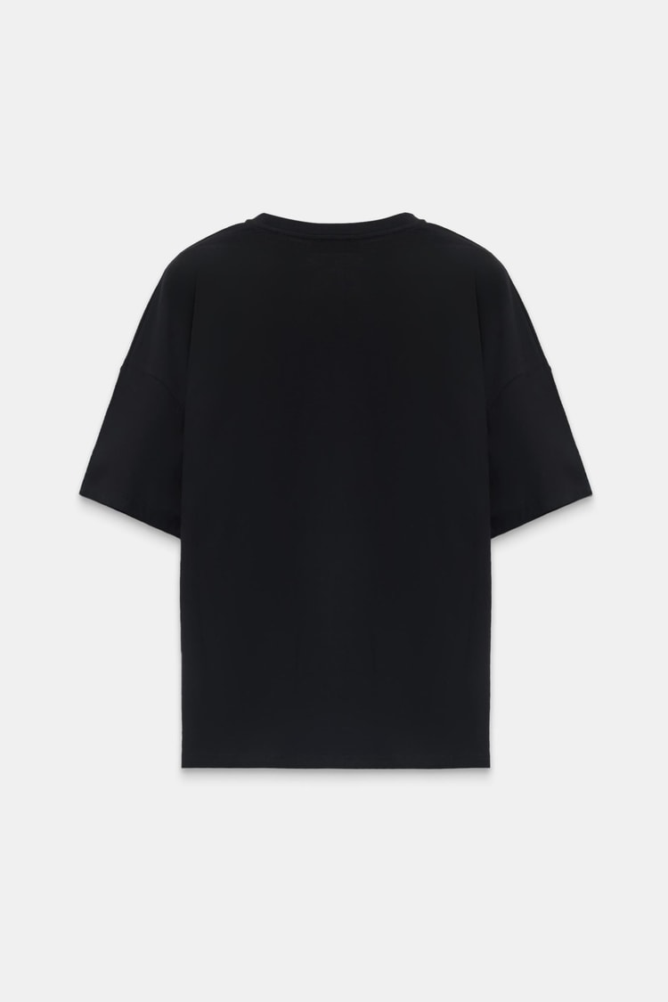 Siyah Bisiklet Yaka Oversize Düz T-Shirt Kadın T-Shirt modelleri