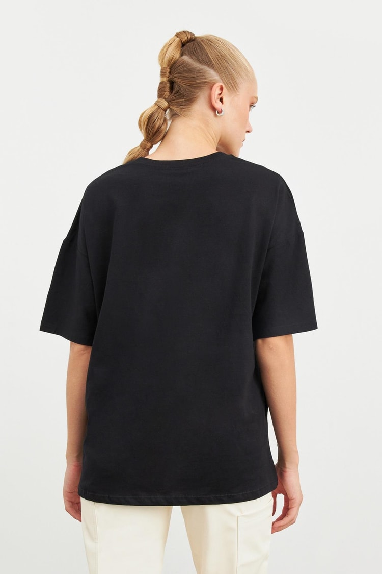 Siyah Bisiklet Yaka T-Shirt Kadın T-Shirt modelleri