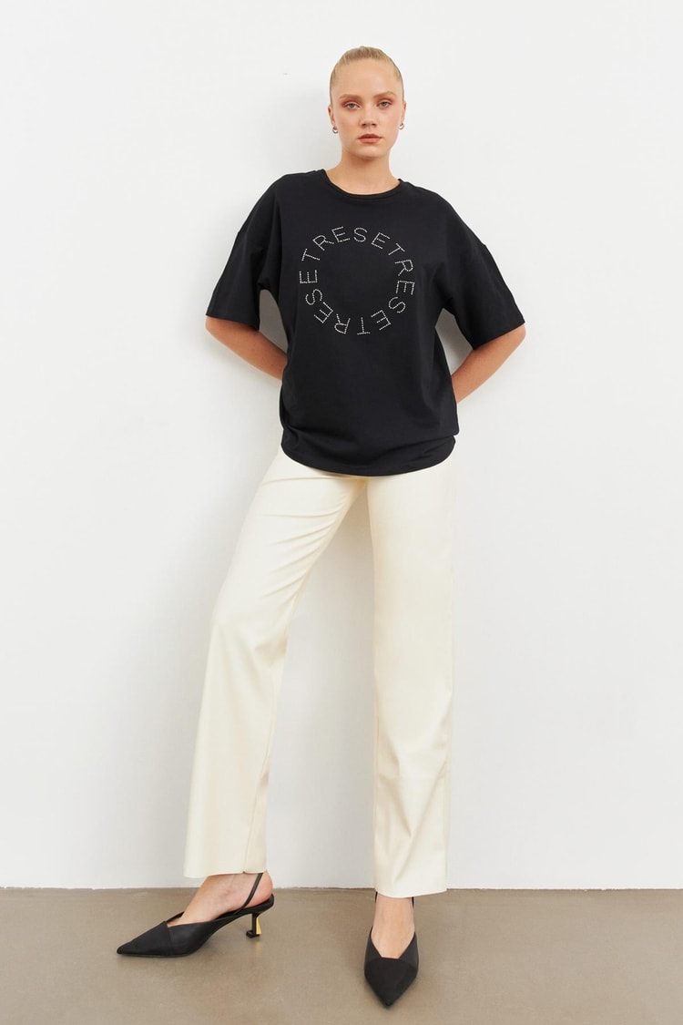 Siyah Bisiklet Yaka T-Shirt Kadın T-Shirt modelleri