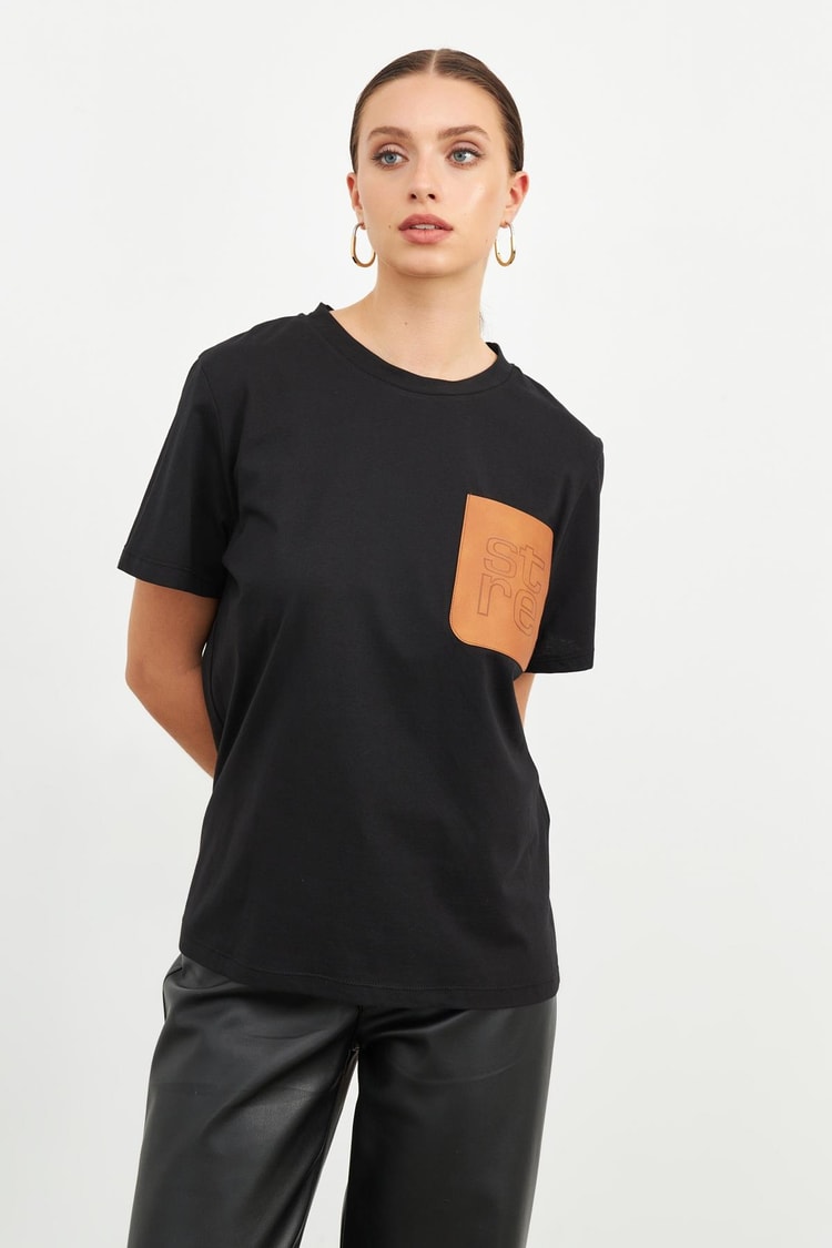 Siyah Bisiklet Yaka T-Shirt Kadın T-Shirt modelleri