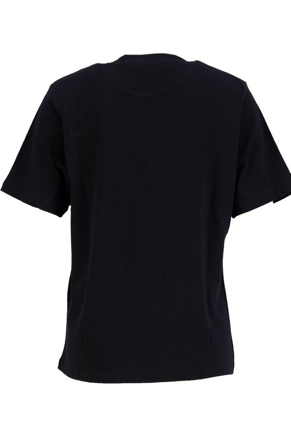 Siyah Bisiklet Yaka Taş Detaylı Baskılı Basic T-Shirt Kadın T-Shirt modelleri