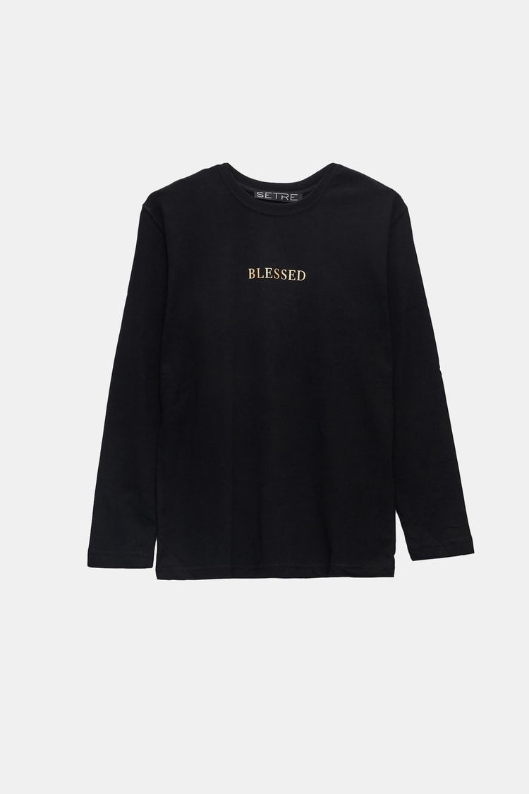 Siyah Bisiklet Yaka Uzun Kollu Baskı Detaylı Sweatshirt Kadın Sweatshirt modelleri