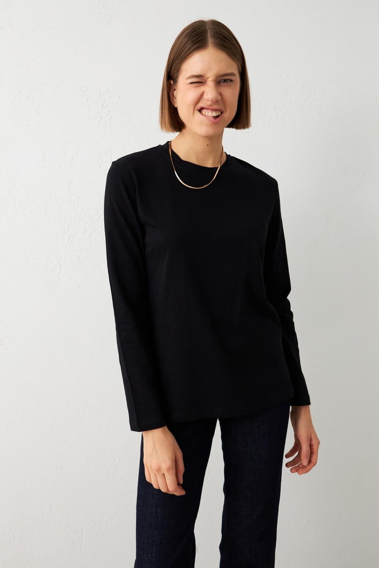 Siyah Bisiklet Yaka Uzun Kollu Sweatshirt Kadın Kategorisiz modelleri