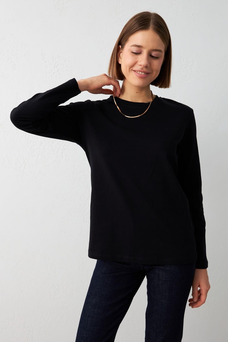 Siyah Bisiklet Yaka Uzun Kollu Sweatshirt Kadın Kategorisiz modelleri