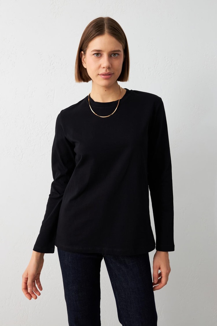 Siyah Bisiklet Yaka Uzun Kollu Sweatshirt Kadın Kategorisiz modelleri
