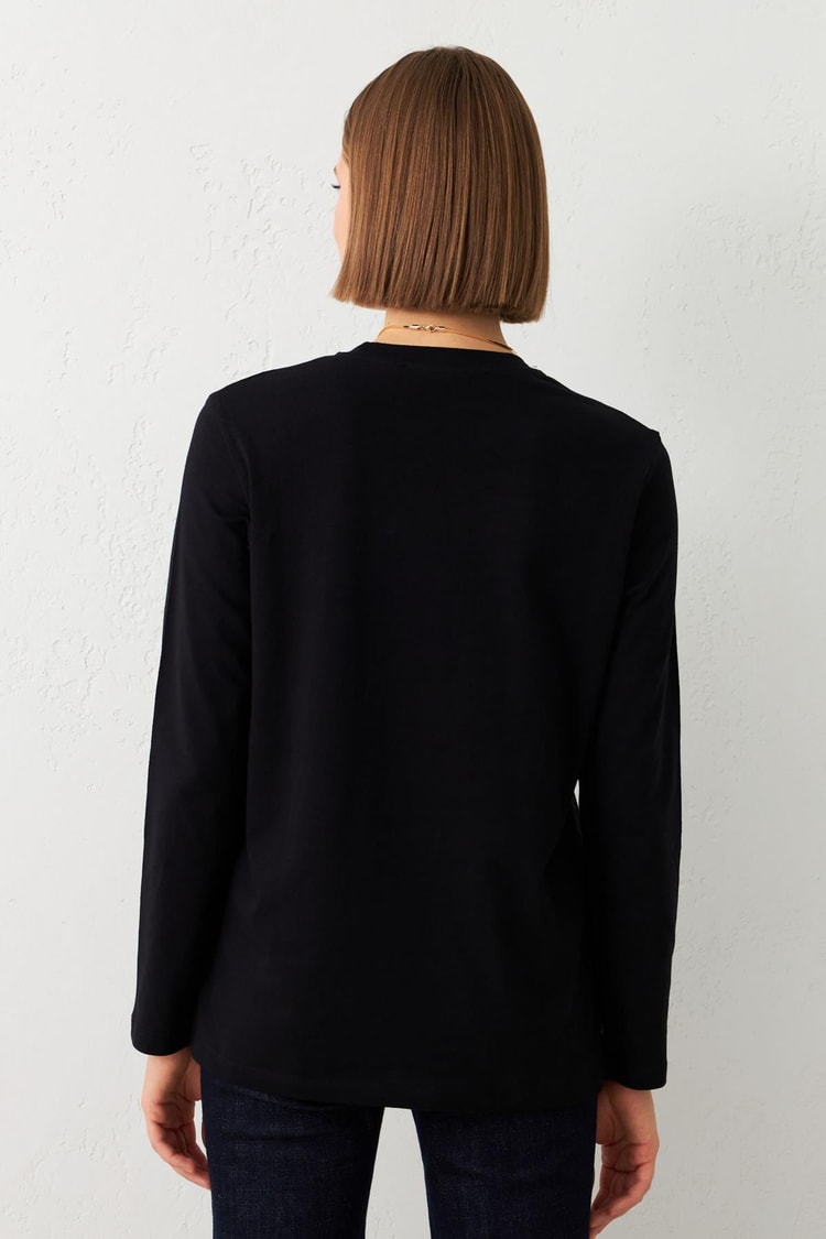 Siyah Bisiklet Yaka Uzun Kollu Sweatshirt Kadın Kategorisiz modelleri