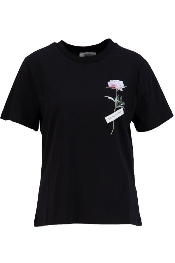 Siyah Çiçek Detaylı Setre Bantlı T-Shirt Kadın T-Shirt modelleri