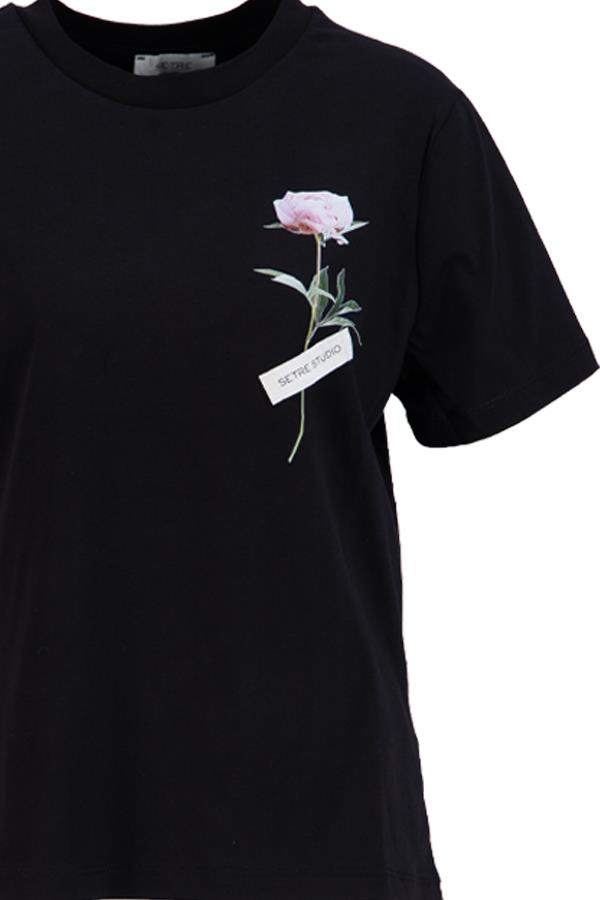 Siyah Çiçek Detaylı Setre Bantlı T-Shirt Kadın T-Shirt modelleri