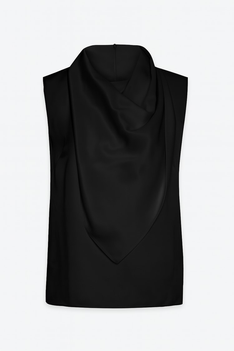Siyah Drape Ve Yaka Detaylı Kolsuz Bluz Kadın Bluz modelleri