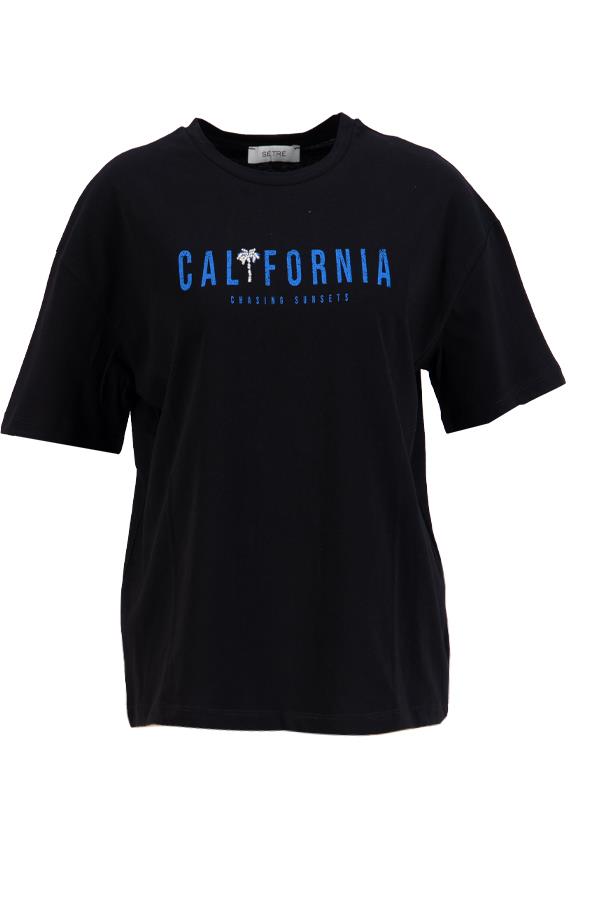 Siyah Kısa Kollu Baskılı Bisiklet Yaka T-Shirt Kadın T-Shirt modelleri