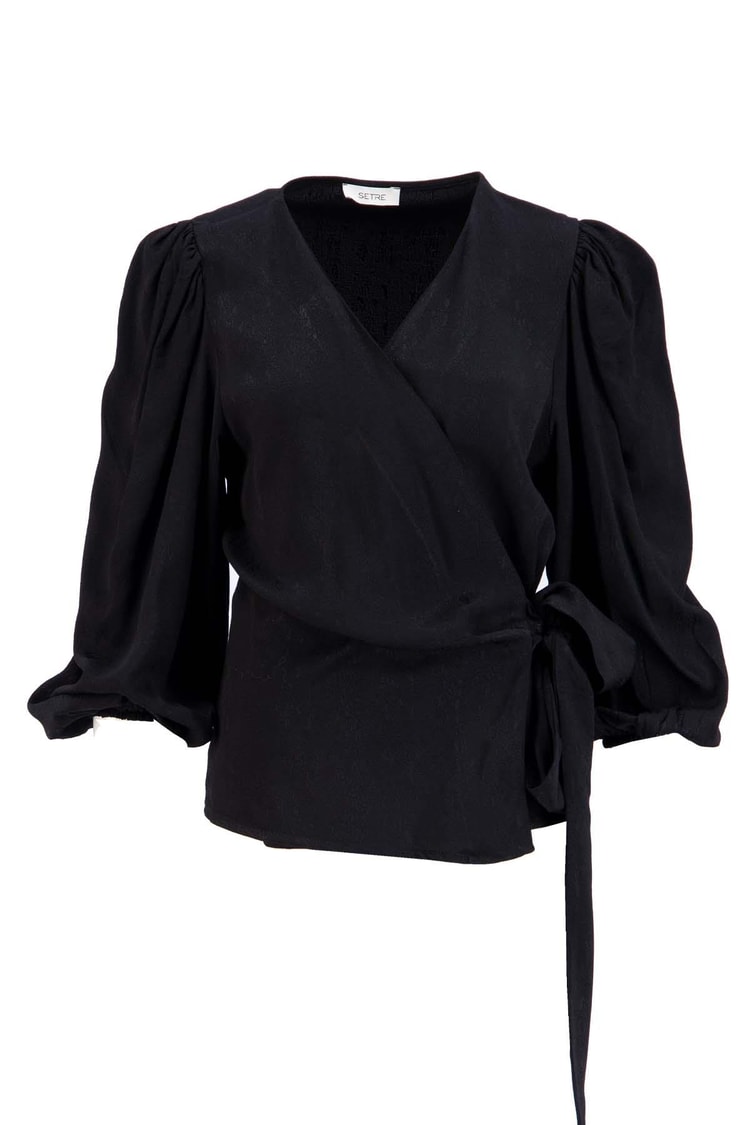 Siyah Kruvaze Ve Drape Detaylı Bluz Kadın Bluz modelleri
