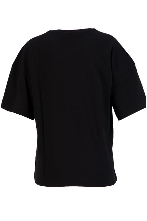 Siyah Taş Detaylı Bisiklet Yaka Oversize T-Shirt Kadın T-Shirt modelleri