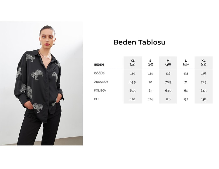 Siyah Taş Detaylı Uzun Kollu Gömlek Kadın Gömlek modelleri