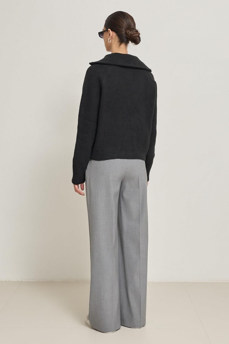 Siyah Uzun Kollu Fermuar Detaylı Triko Kadın Sweatshirt modelleri