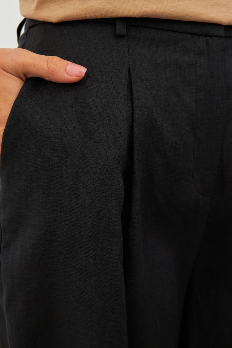 Siyah Zeytin Renkli Pile Detaylı Keten Pantolon Kadın Kategorisiz modelleri