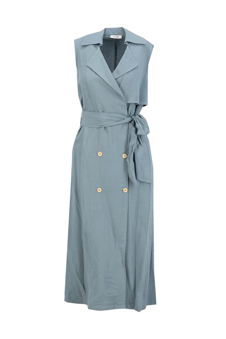 Turkuaz Kolsuz Kemer Detaylı Elbise Kadın Günlük Elbise modelleri
